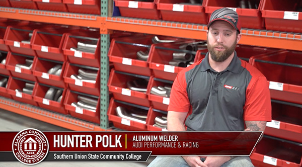 Hunter Polk, an aluminum welder at Audi performance and racing who graduated from Southern Union State Community College